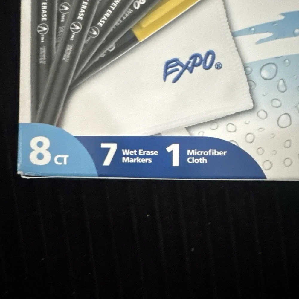Expo Wet Erase‎ Markers 7ct Semi-Permanent + Microfiber Cloth Water Activated